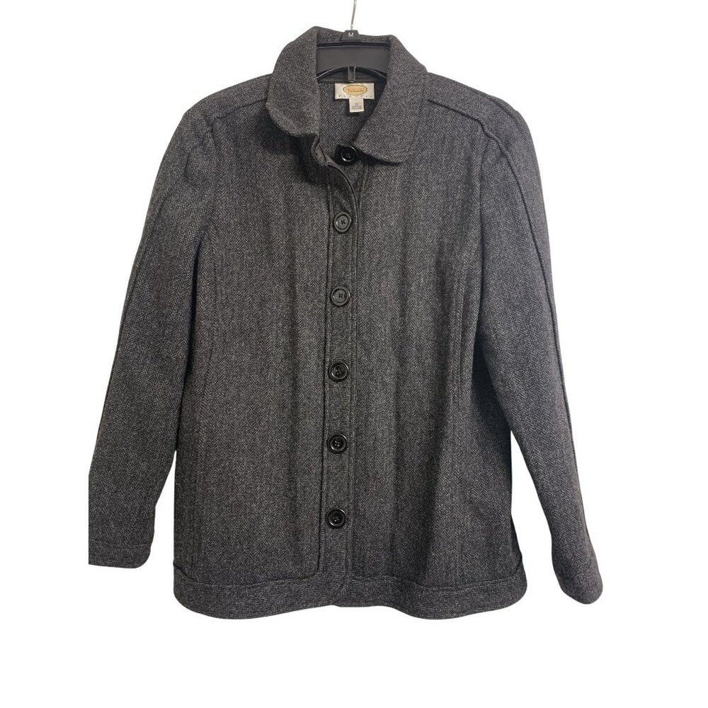 Talbots 12/P Wool Chevron Winter Classic Jacket Gray